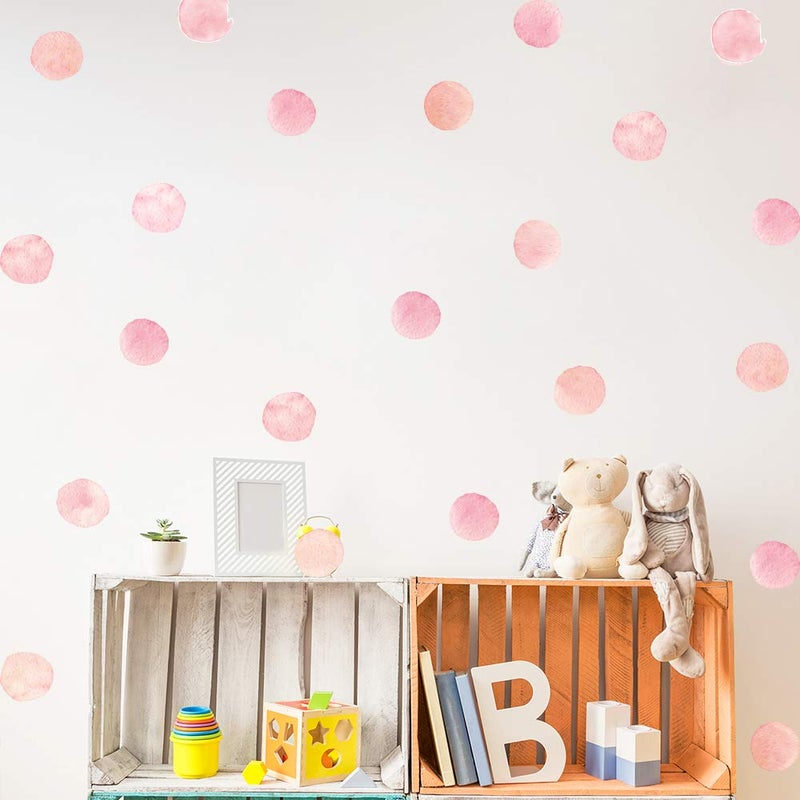 YouRfocus Pink Polka Dot Wall Decals 36pcs Watercolor Dots Wall Sticker for Kids, Baby Girls, Teens, and Nursery Room (6 Sheets) - Each Dot: 2.36 x 2.36 inch - Image 1